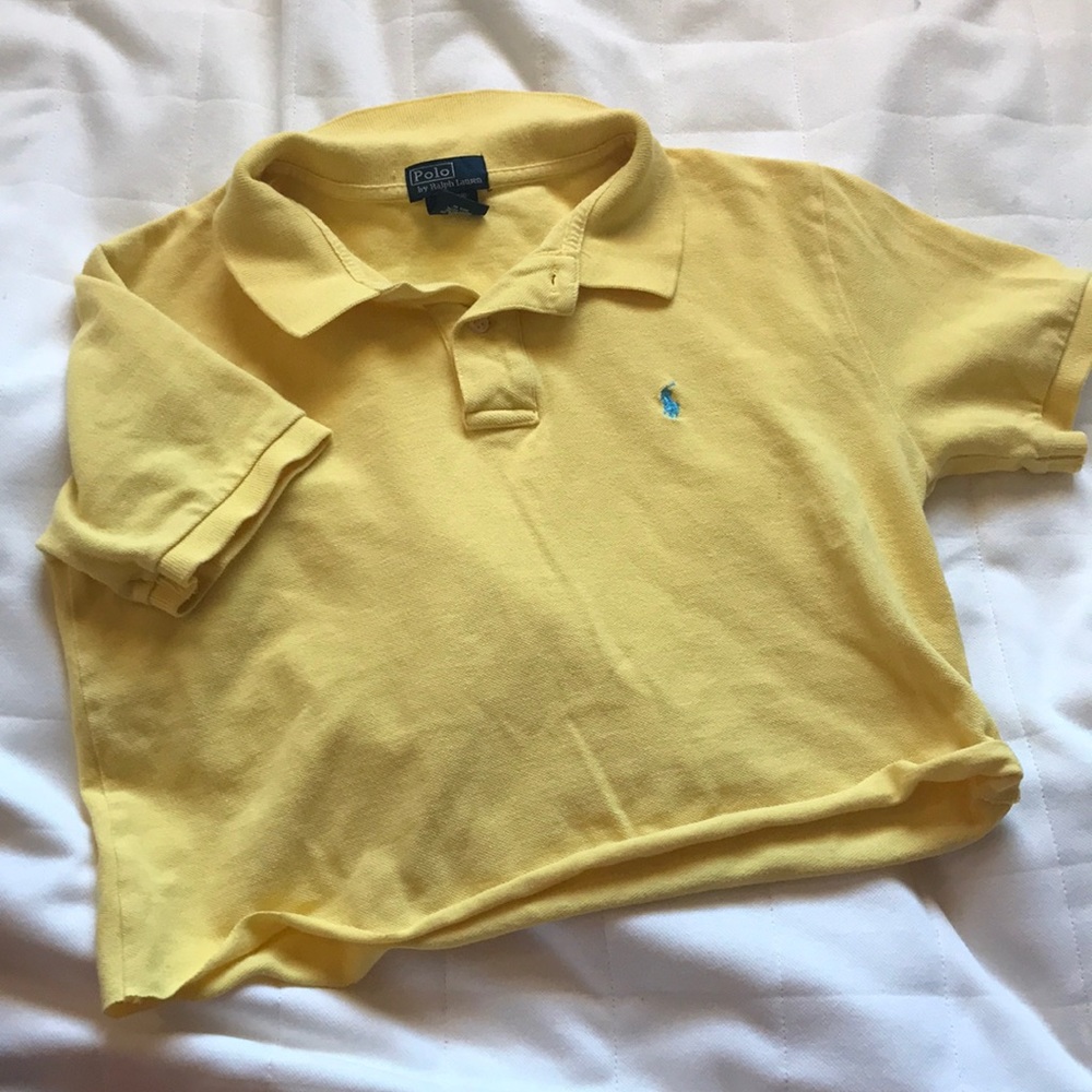 yellow polo w blue logo